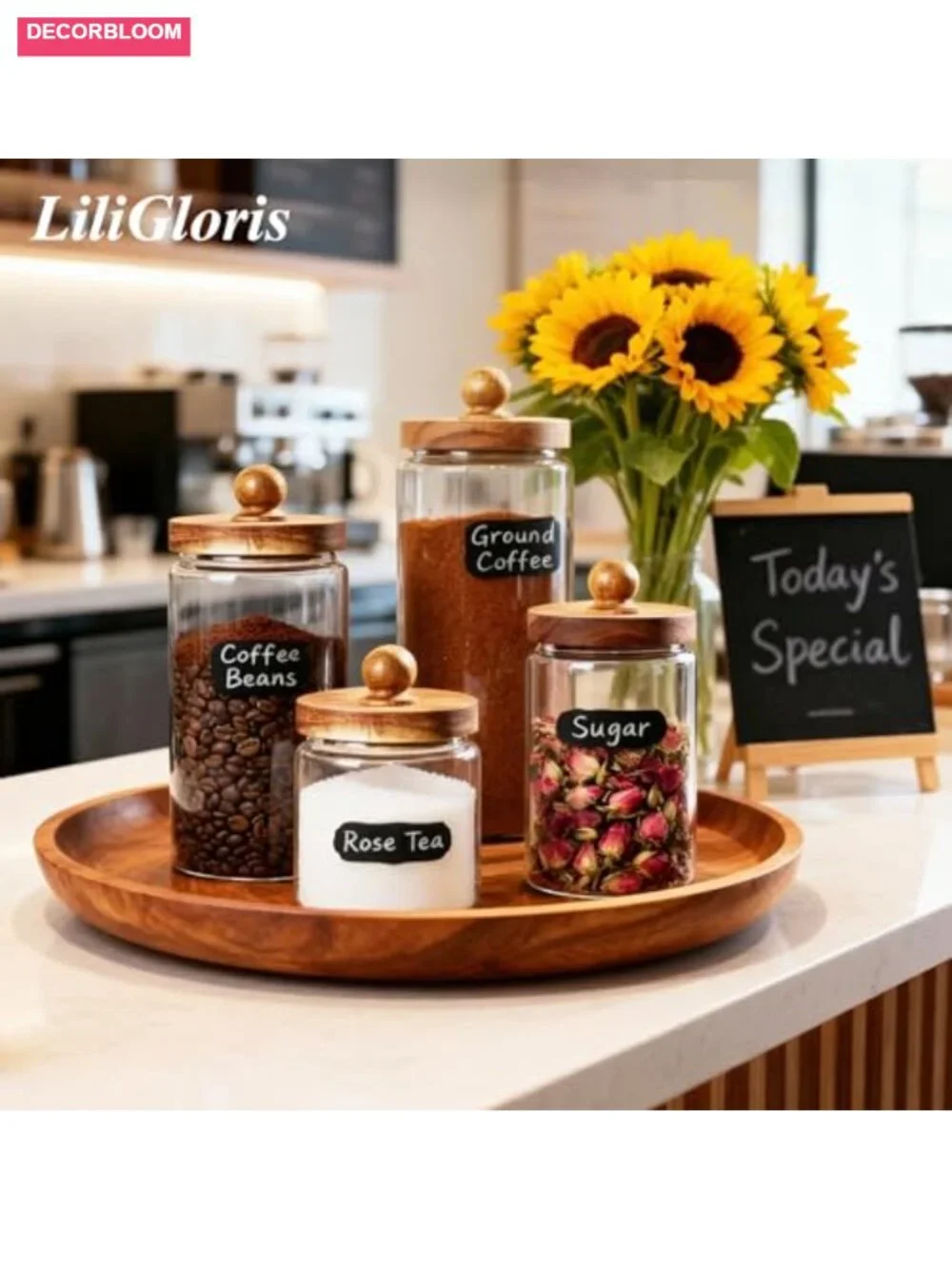 Glass Storage Jars Set of 4 with Wooden Lids - Airtight Food Containers